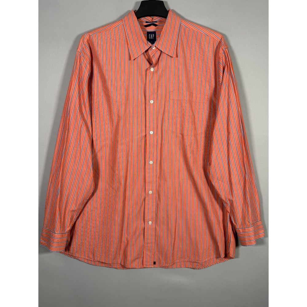 GAP Men Size XL Blue Orange Striped Relax Fit Button-Down Shirt Ch52" L33" SL37"